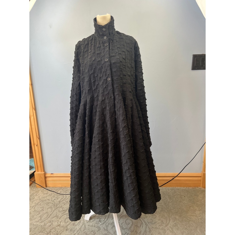 Kedem Sasson Black Textured Button Front Duster Overcoat Lagenlook Steampunk